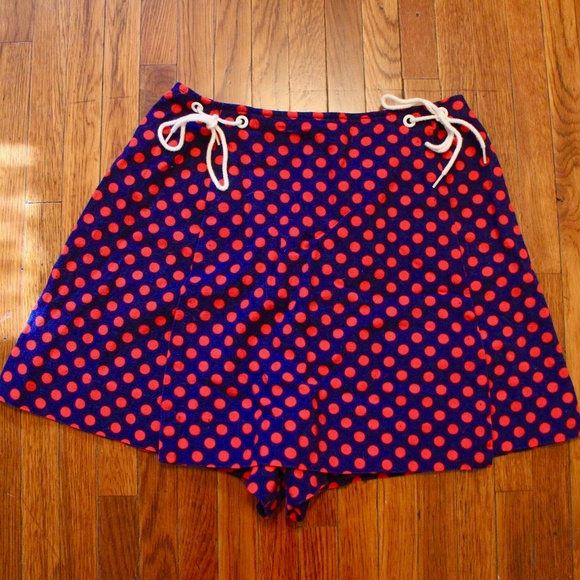 Vintage Dresses & Skirts - Vintage 70s Polka Dot MINI Skort Skirt Shorts